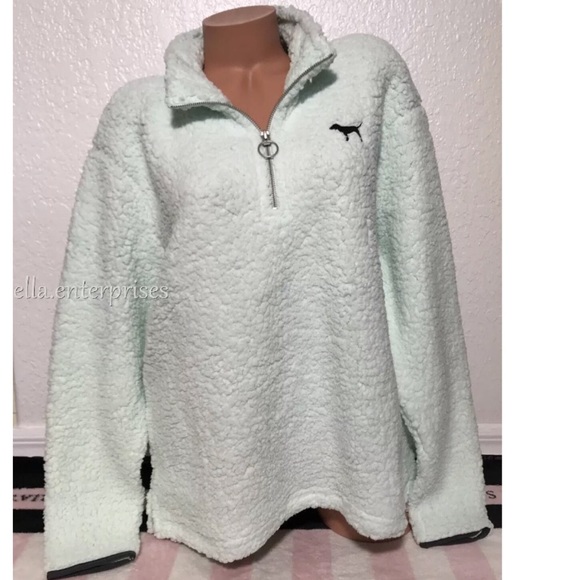 VS Pink Spring Rain Black Sherpa Quarter Zip - Picture 2 of 8